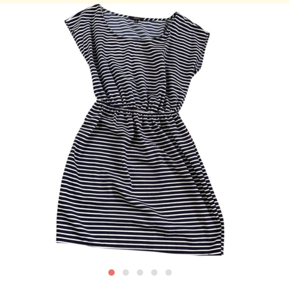 Navy blue and white throw over skater dress